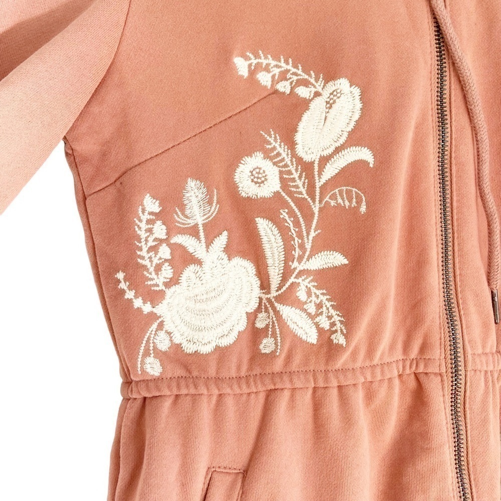 Solitaire Women's Floral Embroided Long Zip Hooded Sweatshirt Jacket Pink S - Picture 4 of 9
